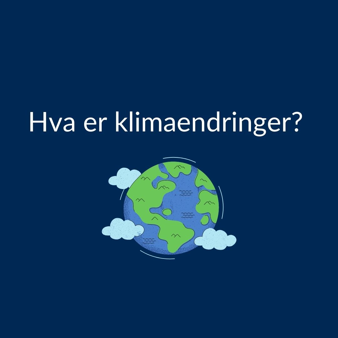 Illustrasjon av jordklode og teksten Hva er klimaendringer.