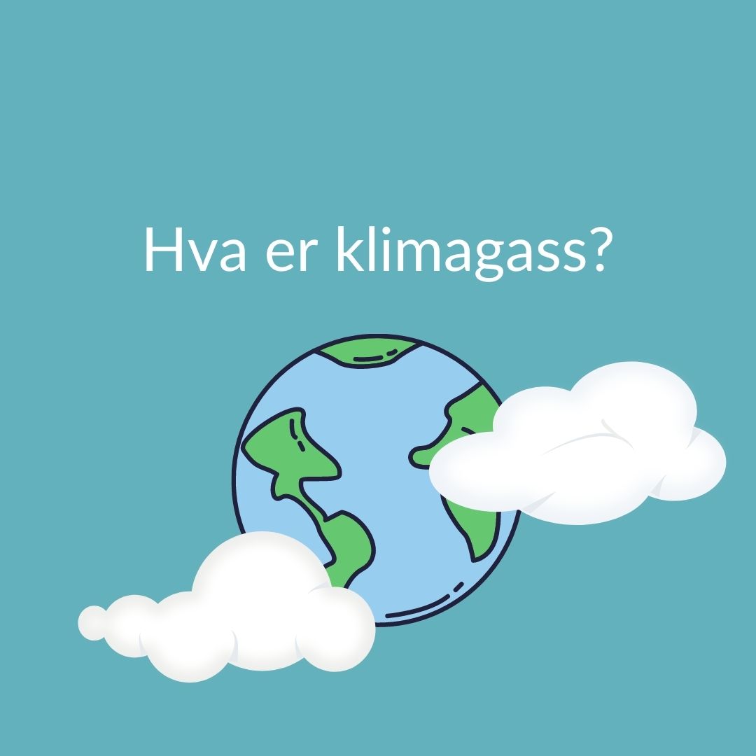 Illustrasjon av jordklode og skyer, og teksten Hva er klimagass?