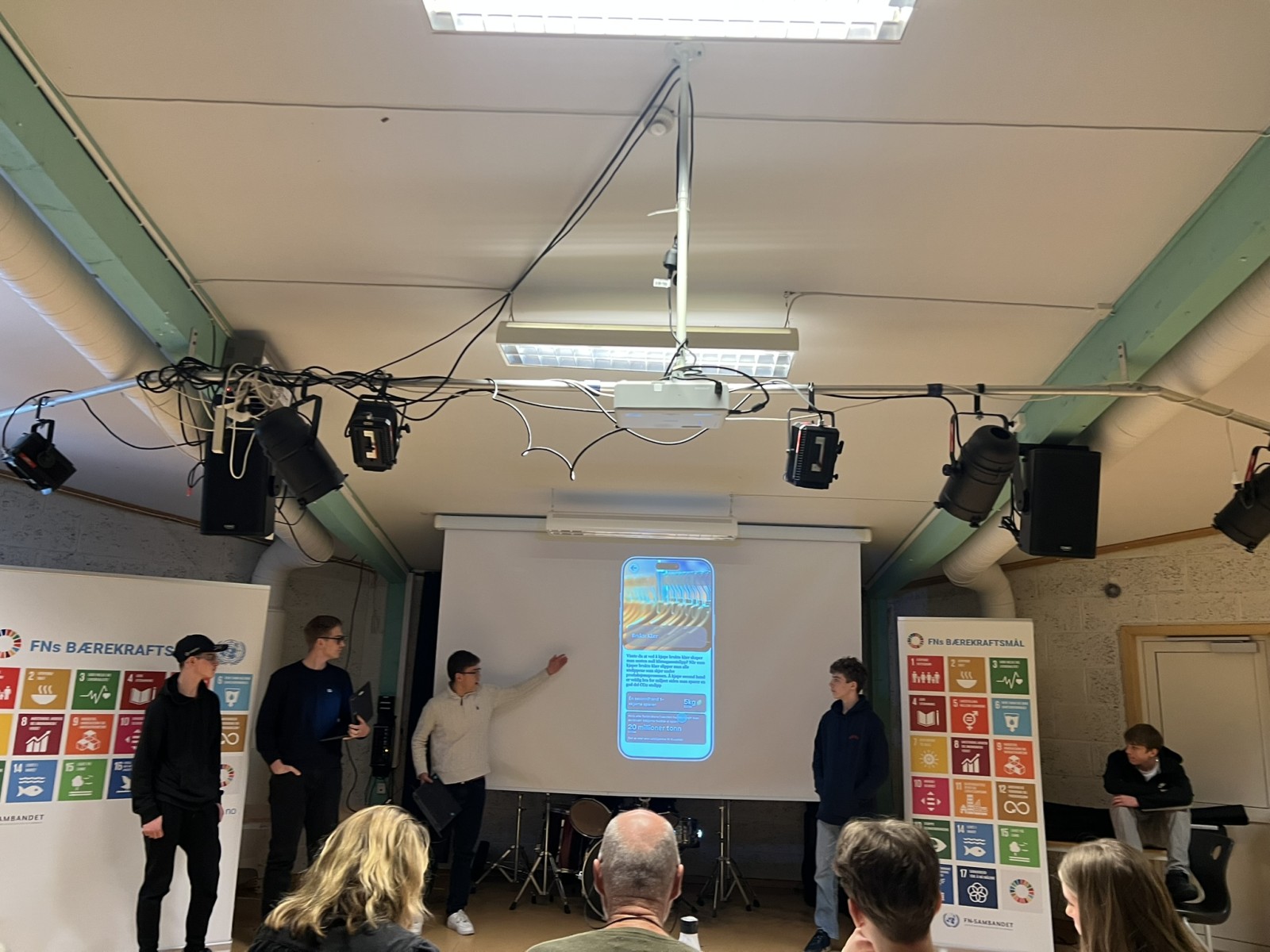 Gruppe presenterer ideen sin med powerpoint