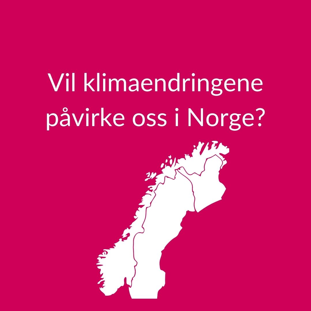 Illustrasjon av norske-kartet og teksten Vil klimaendringene påvirke oss i Norge? 